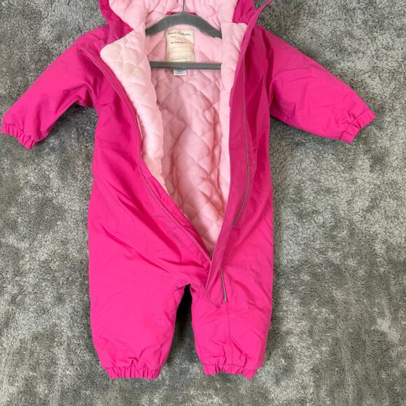 Hanna Andersson Pink Snowsuit Bunting Quilted Hood Baby Girl 6-12 Months - Picture 4 of 13
